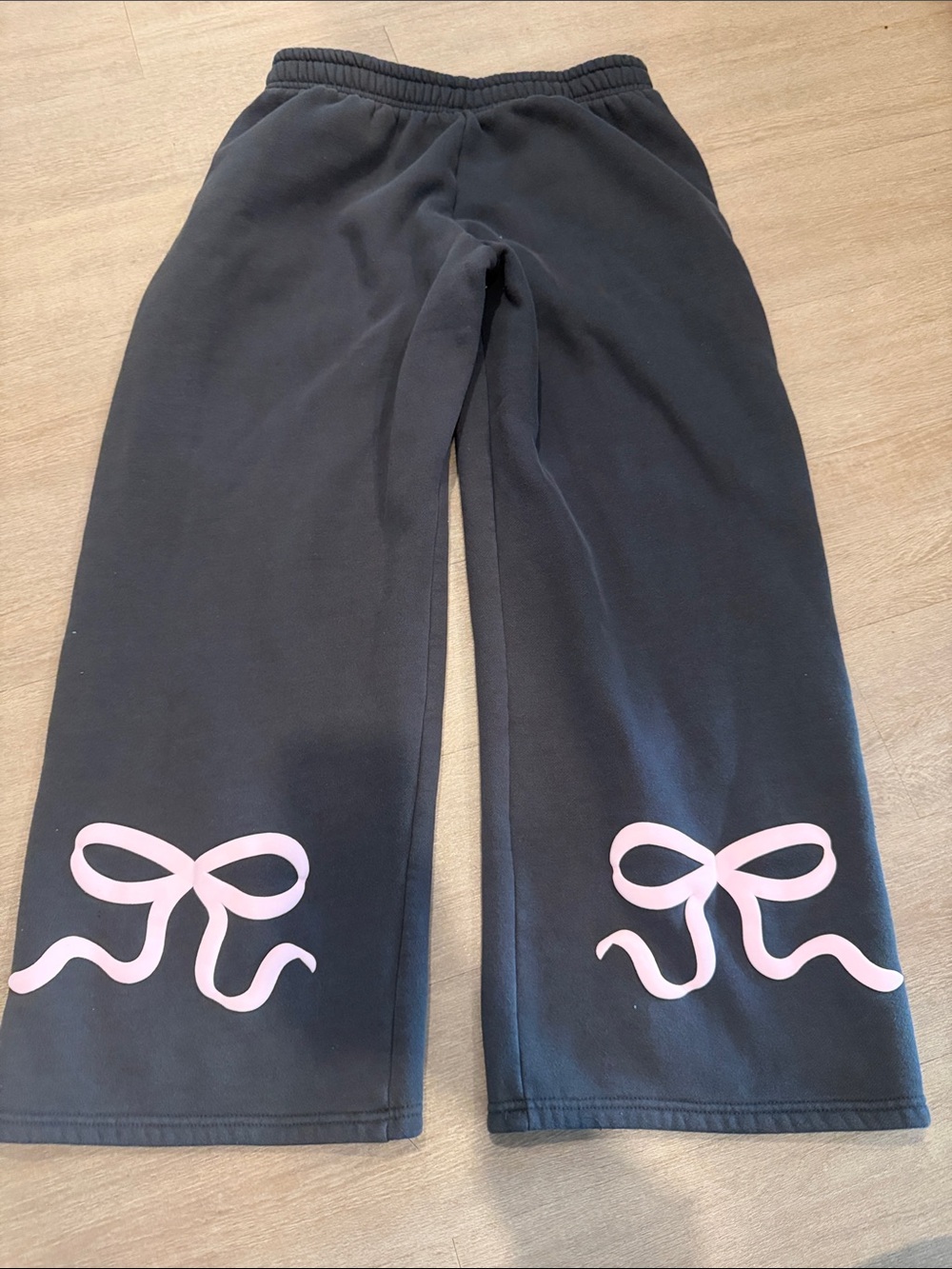 Edikted Black Wide Leg Sweatpants with Pink Bow Detail- Size Medium Short Length